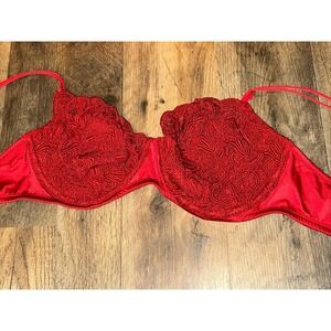 36D VICTORIA'S SECRET RED LACE VINTAGE 90'S BRA NYLON SPANDEX